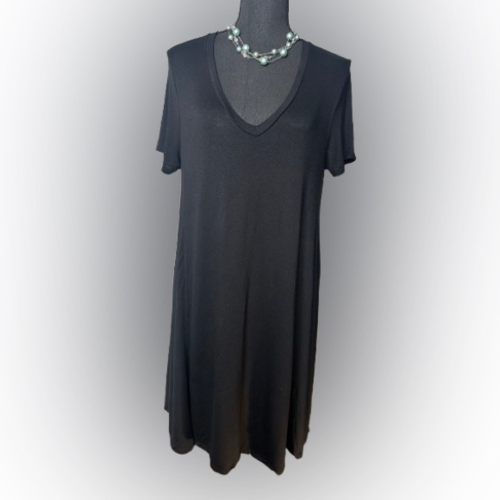 Zara Black Short Sleeve V-neck T-shirt Dress - Picture 3 of 14